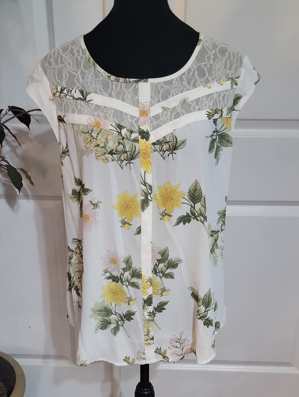 Candie's White Blouse with Yellow & Green Floral Print